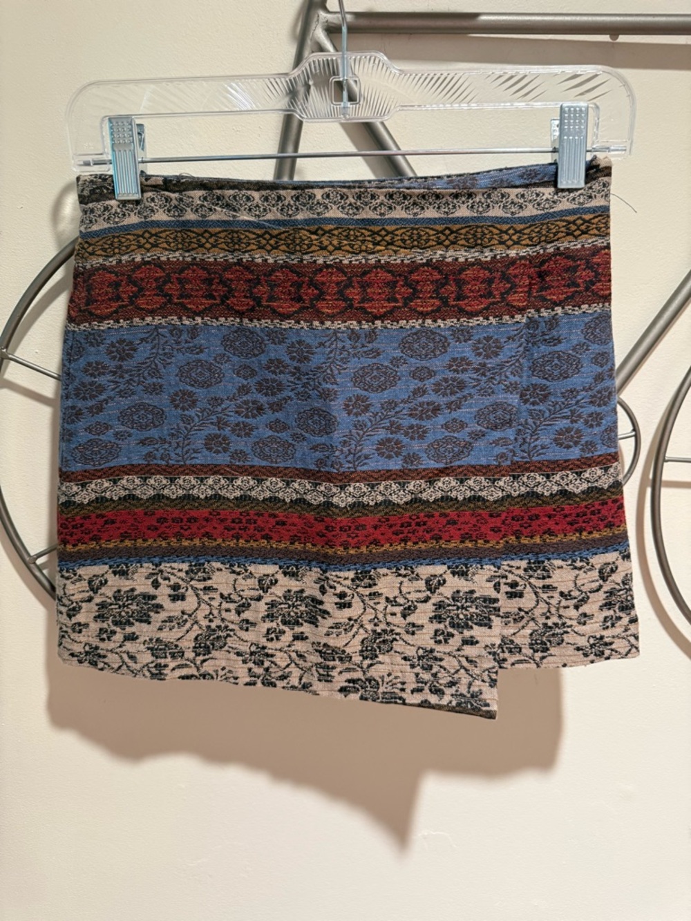 Zara Girls’ Boho Stripe Floral Mini Skirt in Blue and Red Size 13-14